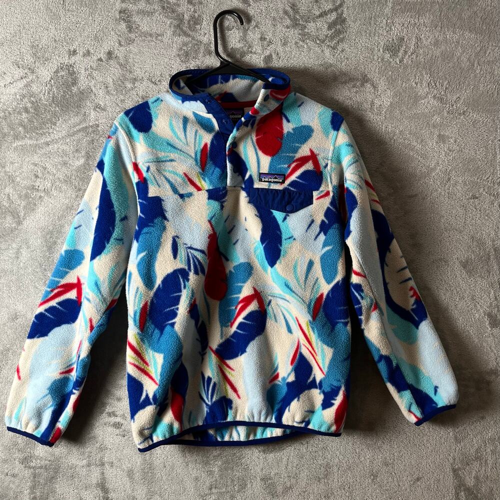 Patagonia Synchilla Snap T Feather Dance Red Blue White Fleece‎ Pullover XS